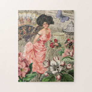 Koffiedame Victoriaanse vrouw roze rijke japon Legpuzzel