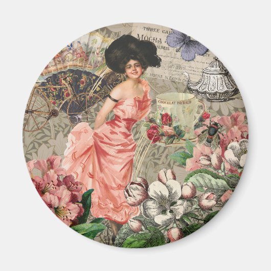 Koffiedame Victoriaanse vrouw roze rijke japon Magneet (Voorkant)