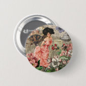 Koffiedame Victoriaanse vrouw roze rijke japon Ronde Button 5,7 Cm (Voorkant /achterkant)