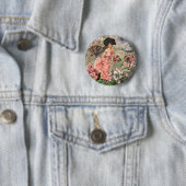 Koffiedame Victoriaanse vrouw roze rijke japon Ronde Button 5,7 Cm (In situ)