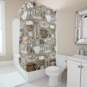 Koffiedoedels: met de hand getekend patroon douchegordijn (In situ)