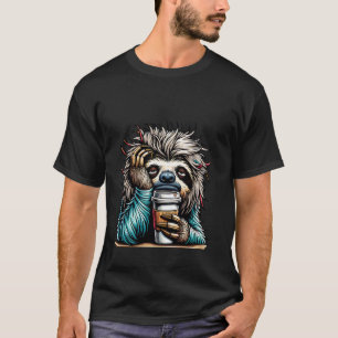 Koffiedrinkende luiaard met koffiemok t-shirt