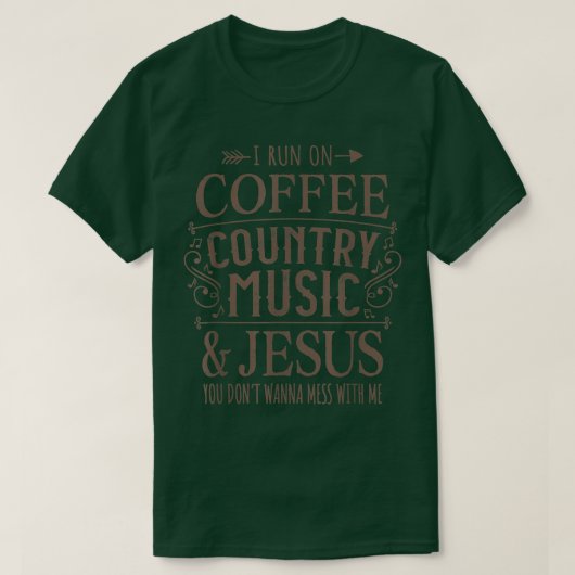 Koffiedronker ik loop op Coffee Country Music en J T-shirt (Design voorkant)
