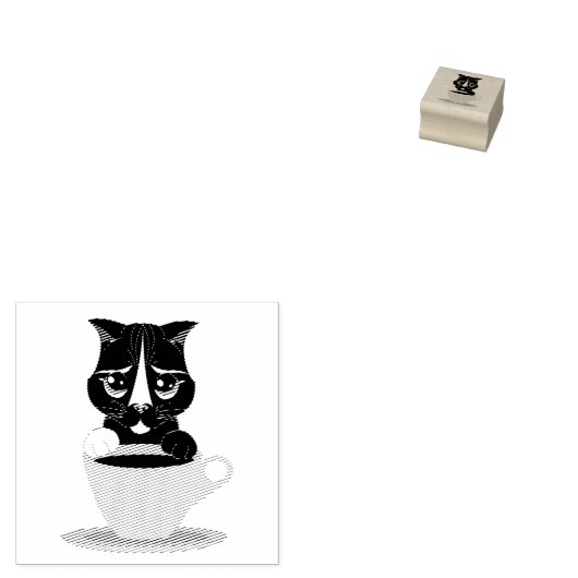 KOFFIEE CAT (TUXEDO CAT) RUBBERSTEMP RUBBERSTEMPEL (Gestempeld)