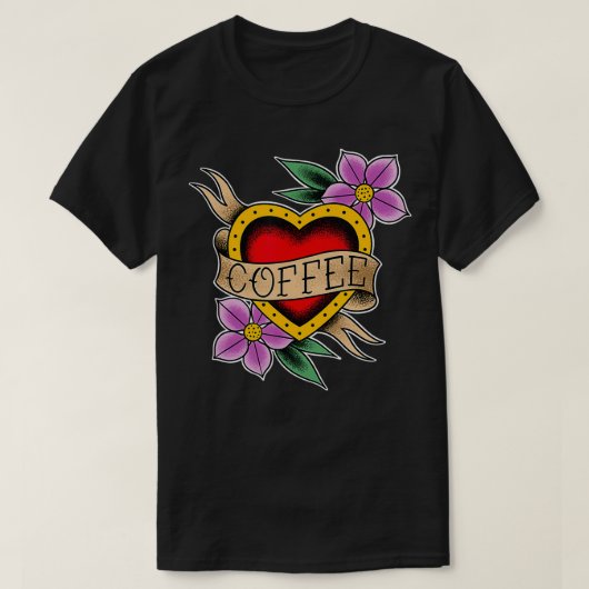 Koffiehart Traditioneel ontwerp Tattoo Koffie T-shirt (Design voorkant)