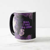 Koffieheks op zwart magische mok (Voorkant links)