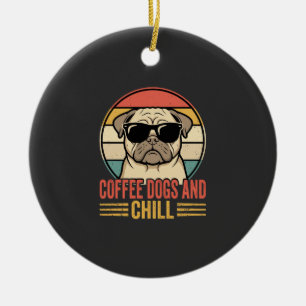 Koffiehonden en chillen Retro Pug Keramisch Ornament