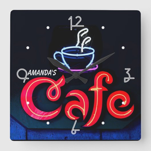 Koffiehuis Neon Light Home Personal Bar Vierkante Klok (Voorkant)