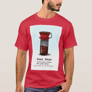 Koffiekaarten boven blauw t-shirt