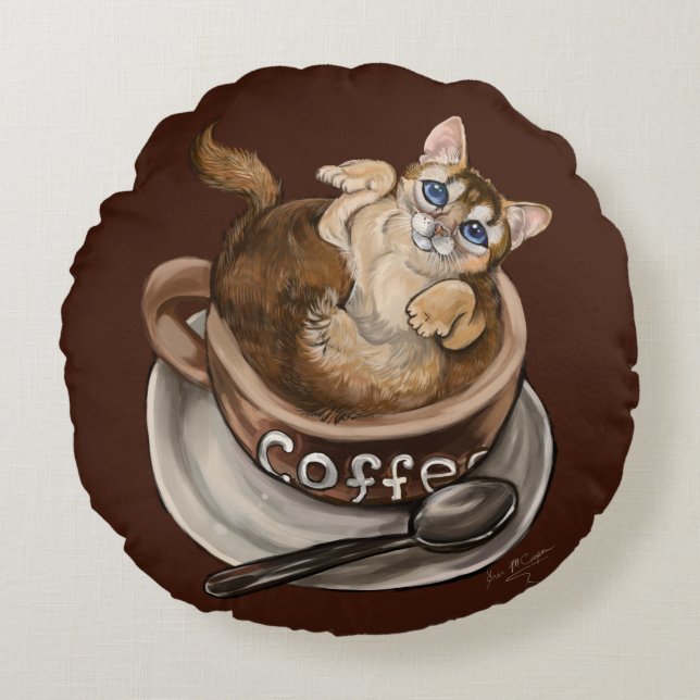 Koffiekat Rond Kussen (Voorkant)