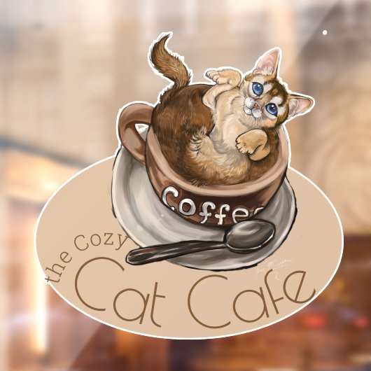 Koffiekat van Cozy Cat Cafe Raamsticker (Vel 2)
