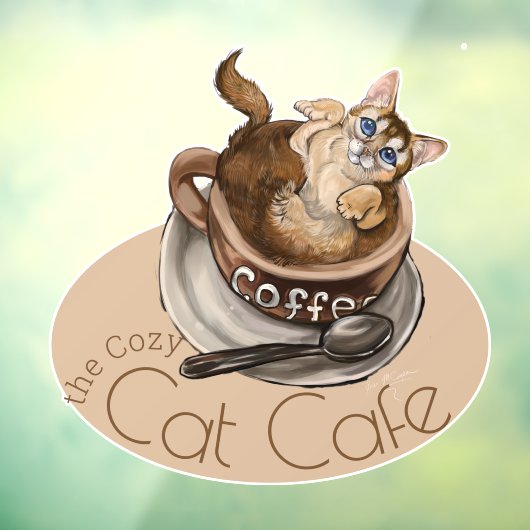 Koffiekat van Cozy Cat Cafe Raamsticker (Vel 3)