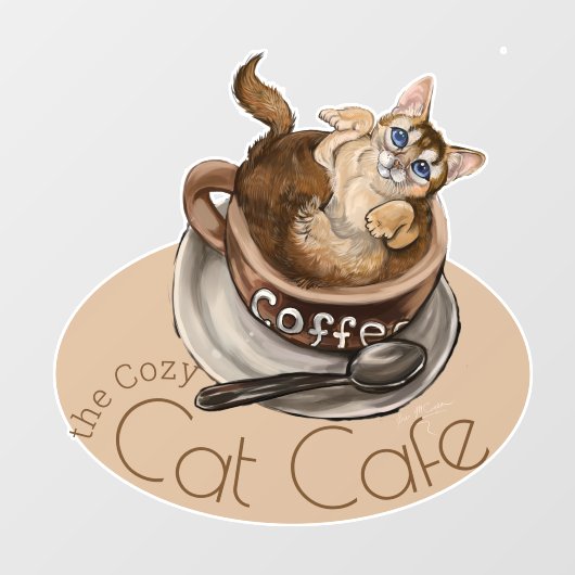 Koffiekat van Cozy Cat Cafe Raamsticker (Vel)