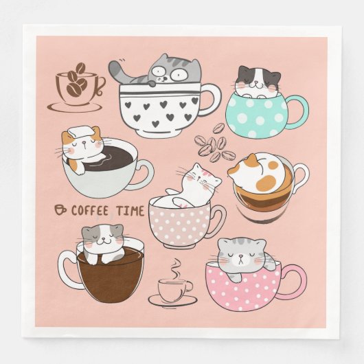 Koffiekatten grappig servet (Voorkant)