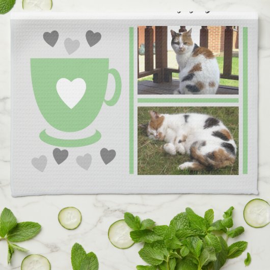 Koffiekattenhuisleven is fabelachtig groen theedoek (Gevouwen)