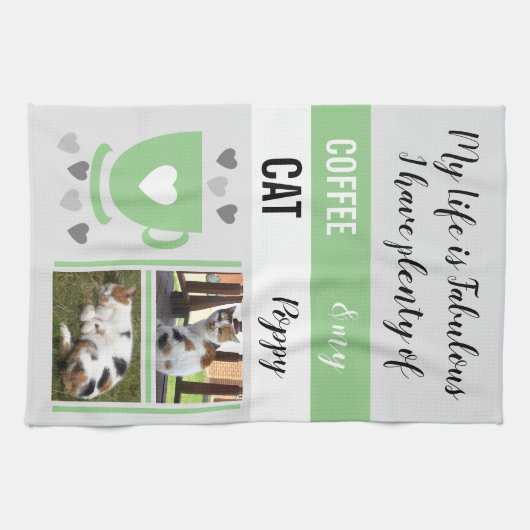 Koffiekattenhuisleven is fabelachtig groen theedoek (Horizontaal)