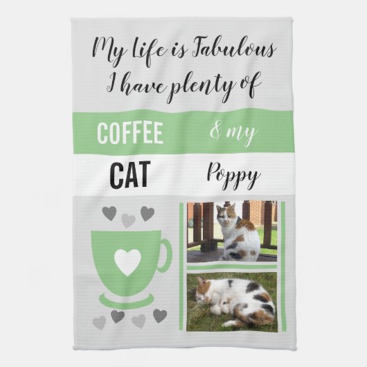 Koffiekattenhuisleven is fabelachtig groen theedoek (Verticaal)