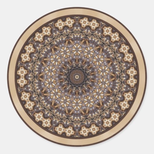 Koffiekleuren Abstracte Mandala Ronde Sticker (Voorkant)