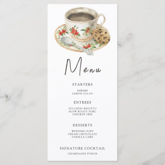 Koffiekop aquarel Bruidsuitnodiging menu (Voorkant)
