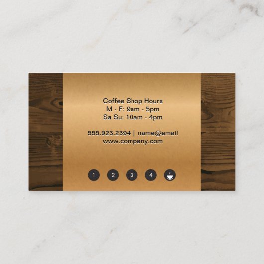 Koffiekop | Bronzen Metalen Hout Klantenkaartje (Achterkant)