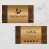 Koffiekop | Bronzen Metalen Hout Klantenkaartje (Voorkant / Achterkant)