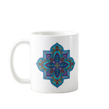 Koffiekop, levendig paars en blauw mandala