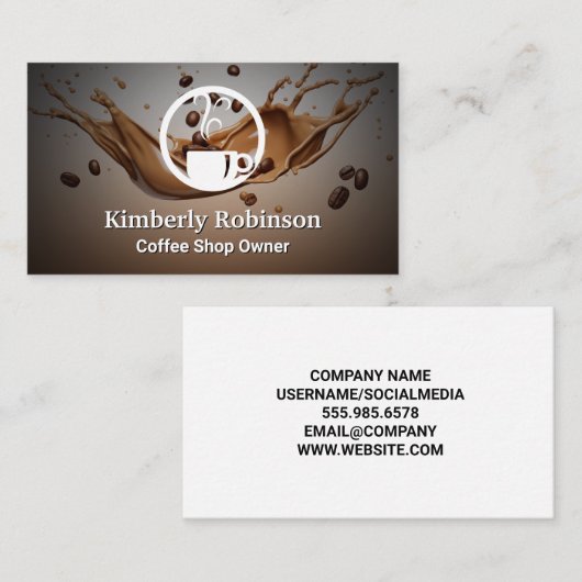 Koffiekop Logo | Splash Coffee Visitekaartje (Voorkant / Achterkant)