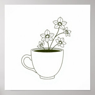 Koffiekop met bloemrijke stoomlijn Kunst Poster