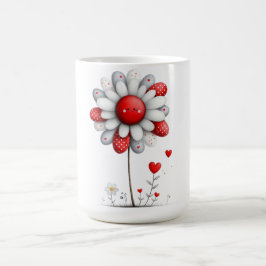 Koffiekop met gestikte zonnebloem en harten koffiemok