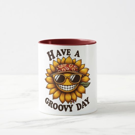 Koffiekop met hippe lachende zonnebloem mok (Midden)