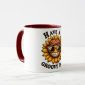 Koffiekop met hippe lachende zonnebloem mok (Voorkant links)