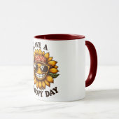 Koffiekop met hippe lachende zonnebloem mok (Voorkant rechts)