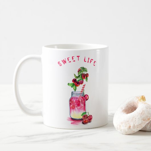 Koffiekop met Kersencocktail Koffiemok (Met donut)