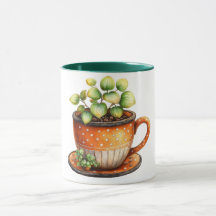 Koffiekop met koffiekop met plant erin