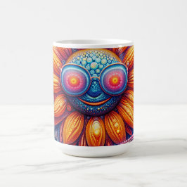 Koffiekop met levendige kleuren van zonnebloem met koffiemok