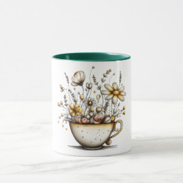 Koffiekop met ontwerp van bloemen die in de kop gr