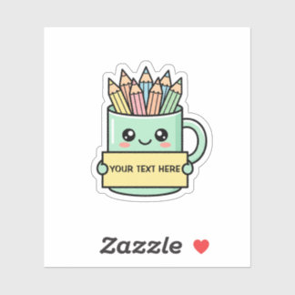 Koffiekop met potloden Leeg bordje Pastel grafisch Sticker
