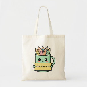 Koffiekop met potloden Leeg bordje Pastel grafisch Tote Bag