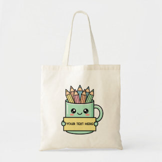 Koffiekop met potloden Leeg bordje Pastel grafisch Tote Bag
