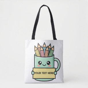 Koffiekop met potloden Leeg bordje Pastel grafisch Tote Bag