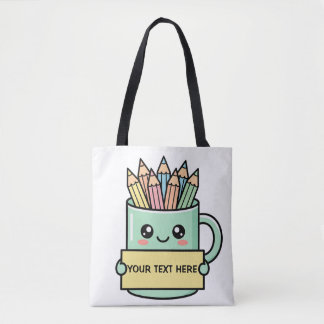 Koffiekop met potloden Leeg bordje Pastel grafisch Tote Bag