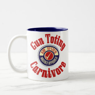 Koffiekop met vleesetend dier met pistool tweekleurige koffiemok