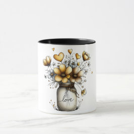 Koffiekop met weckpot vol bloemen mok