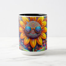 Koffiekop met zonnebloem heeft een geweldige dag