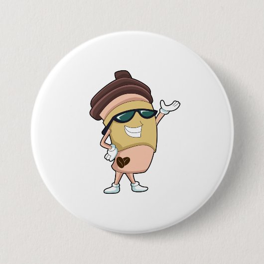 Koffiekop met zonnebril ronde button 7,6 cm (Voorkant)