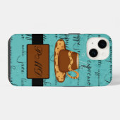 Koffiekop Script Monogram Naam Turquoise iPhone Hoesje (Achterkant horizontaal)