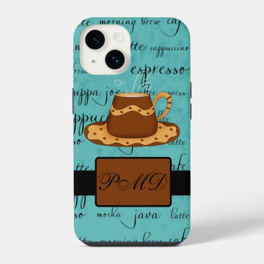 Koffiekop Script Monogram Naam Turquoise iPhone Hoesje (Achterkant)