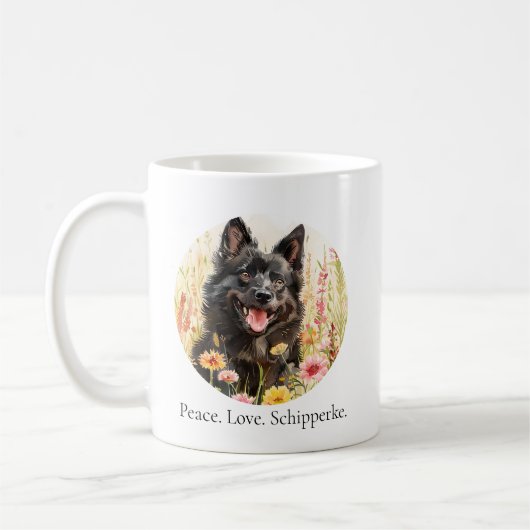 Koffiekop – Vrede Liefde Schipperke Hond Mok (Links)