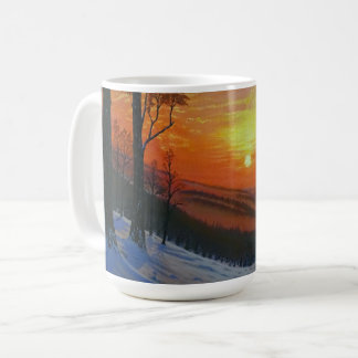 Koffiekop - "Zonsondergang boven besneeuwd bos" Koffiemok