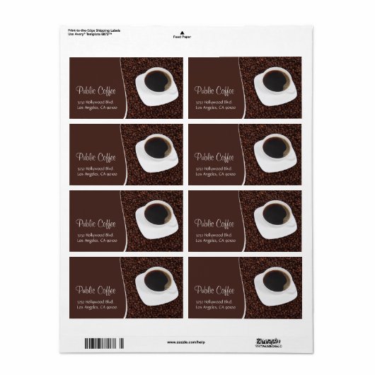 Koffiekopje & bonen Adreslabel Etiket (Full Sheet)